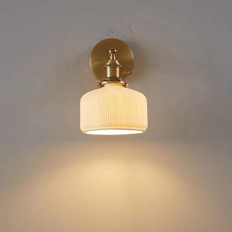 Modern Minimalist Striped Ceramic Jar 1-Light Wall Sconce Lamp Cuvalon