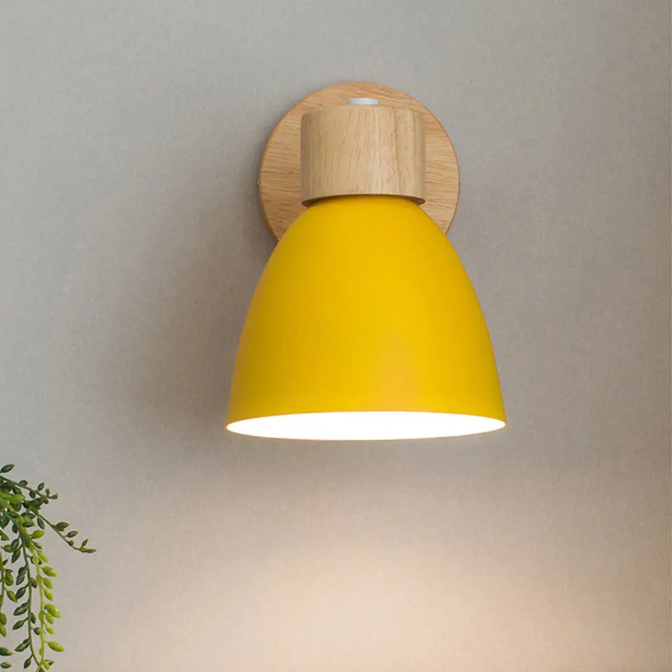 Modern Minimalist Solid Color Macaron Iron Wood 1-Light Wall Sconce Lamp Cuvalon