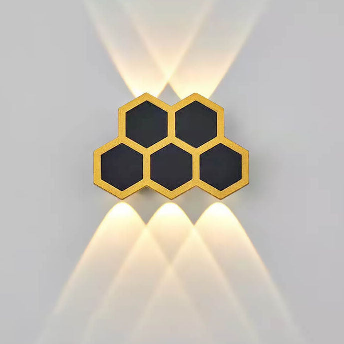 Outdoor Simple Hexagonal Combination Black Gold LED Wall Sconce Lamp Cuvalon