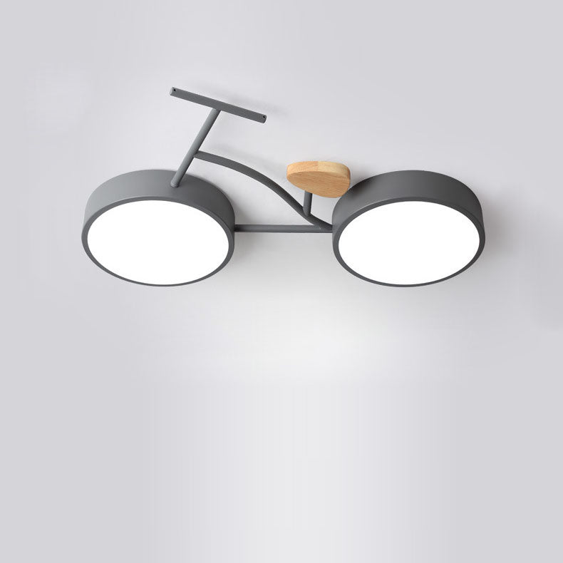 Contemporary Creative Bicycle Acrylic Wood LED Kids Flush Mount Ceiling Light For Living Room Cuvalon