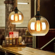 Retro Rope Hanging 1-Light Glass Globe Pendant Light Cuvalon