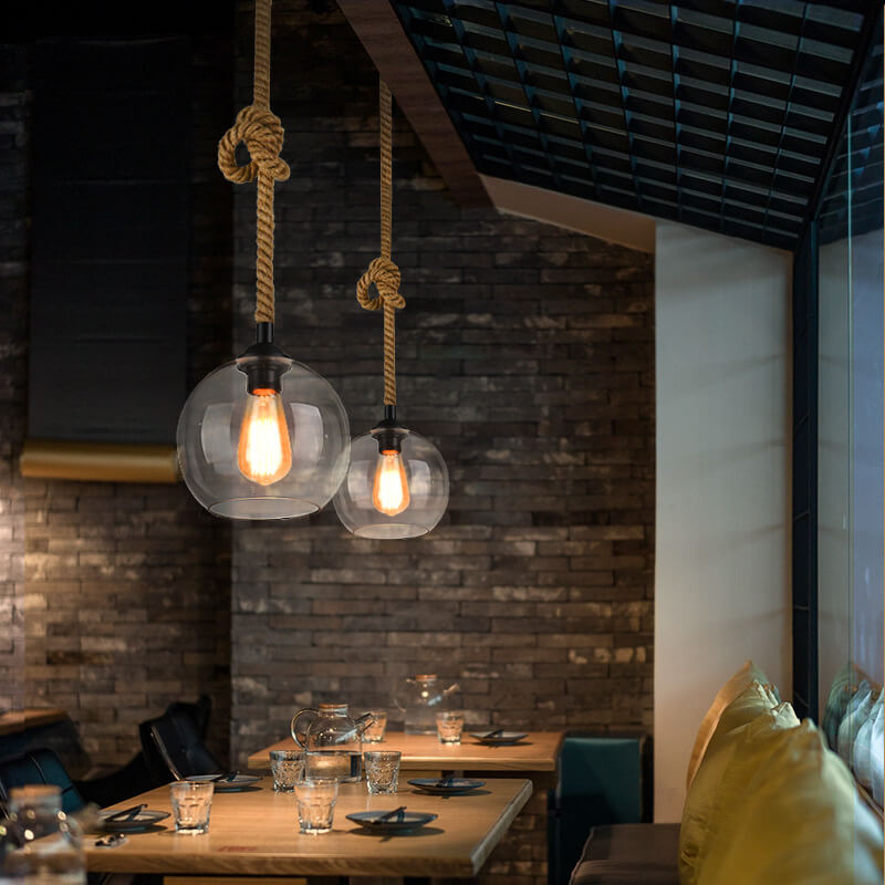 Retro Rope Hanging 1-Light Glass Globe Pendant Light Cuvalon