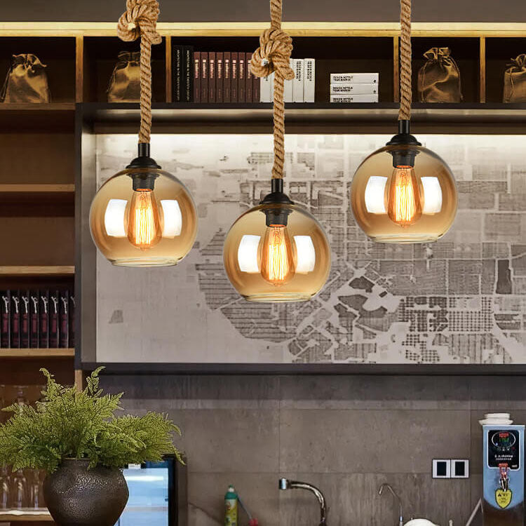Retro Rope Hanging 1-Light Glass Globe Pendant Light Cuvalon