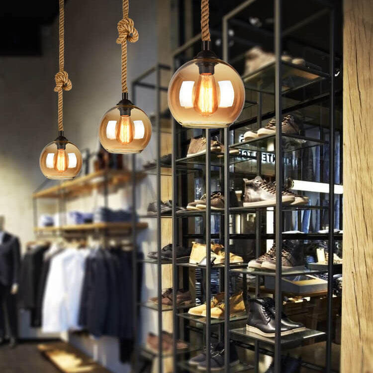 Retro Rope Hanging 1-Light Glass Globe Pendant Light Cuvalon