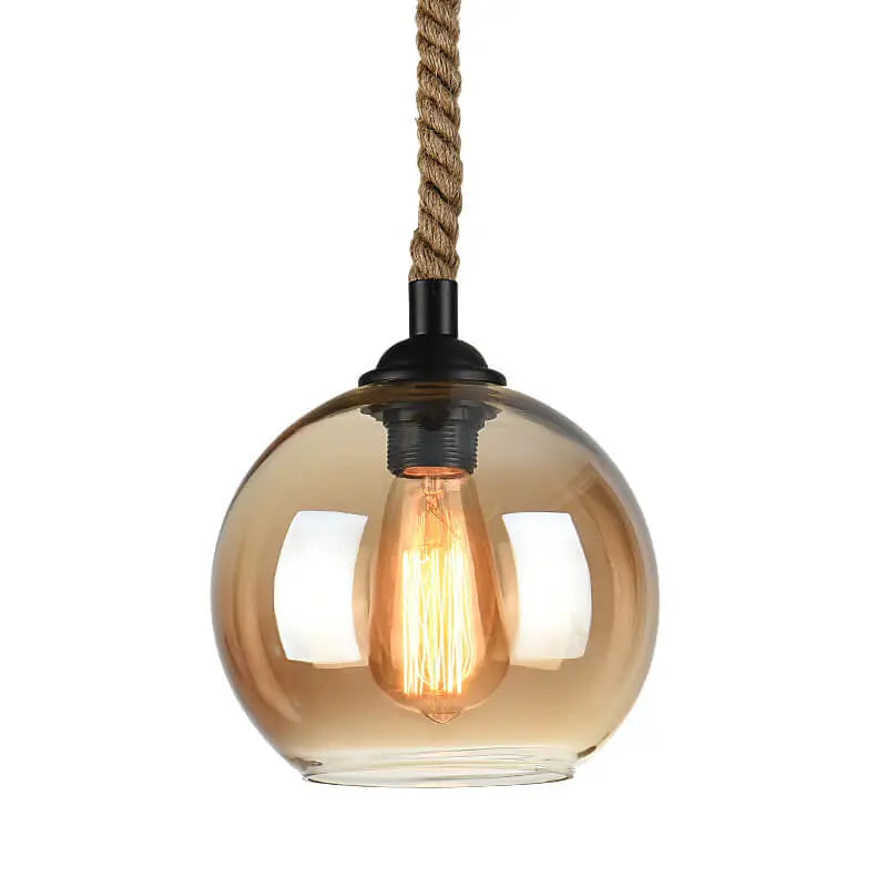 Retro Rope Hanging 1-Light Glass Globe Pendant Light Cuvalon