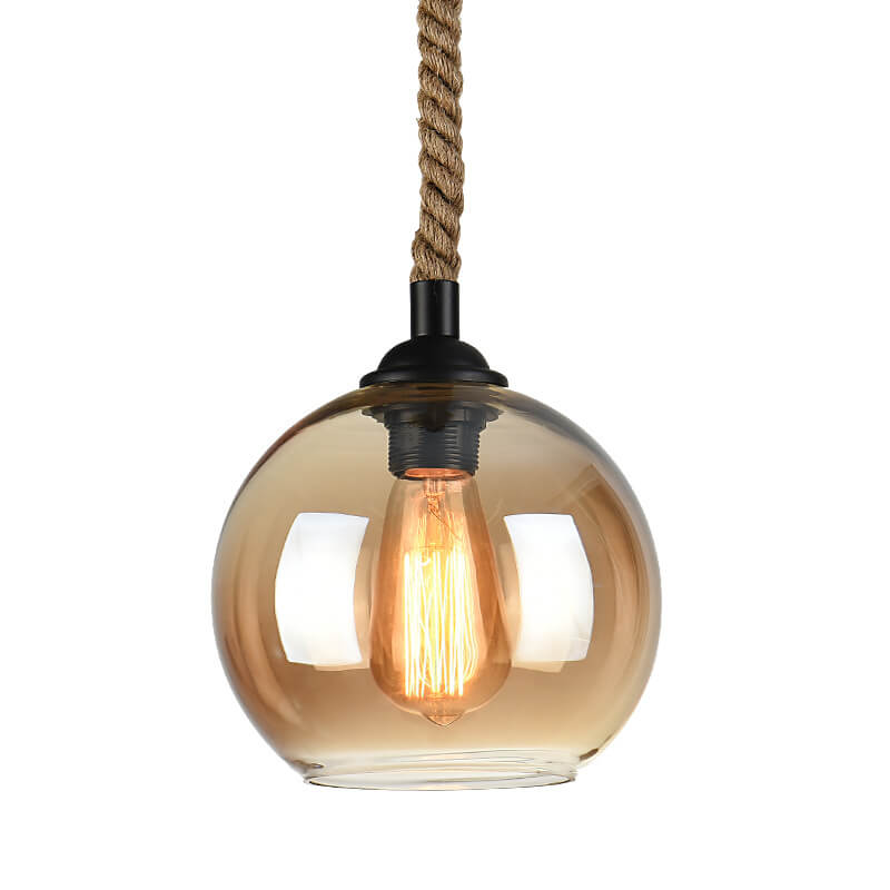 Retro Rope Hanging 1-Light Glass Globe Pendant Light Cuvalon