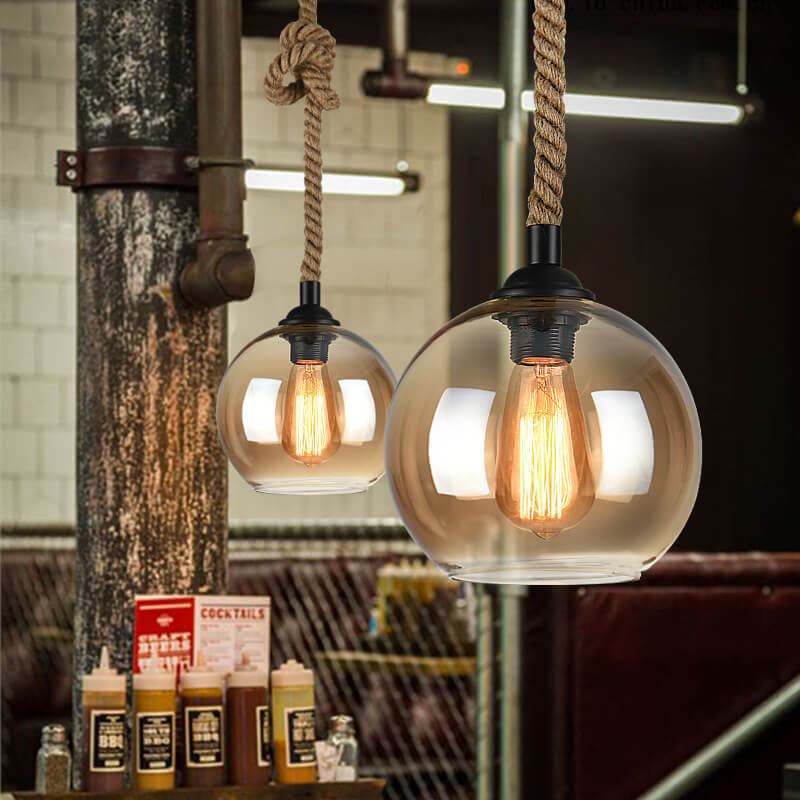 Retro Rope Hanging 1-Light Glass Globe Pendant Light Cuvalon