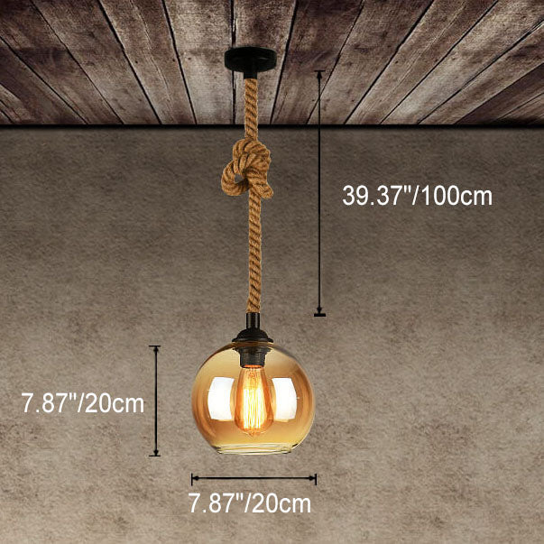 Retro Rope Hanging 1-Light Glass Globe Pendant Light Cuvalon