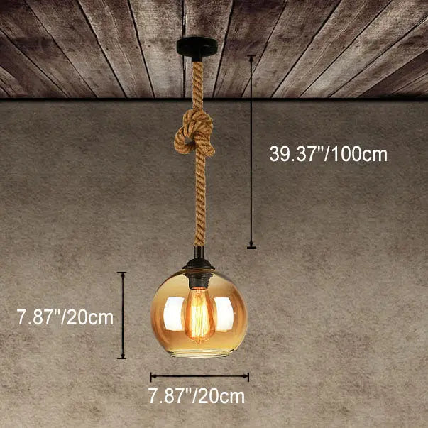 Retro Rope Hanging 1-Light Glass Globe Pendant Light Cuvalon