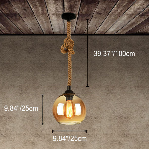 Retro Rope Hanging 1-Light Glass Globe Pendant Light Cuvalon