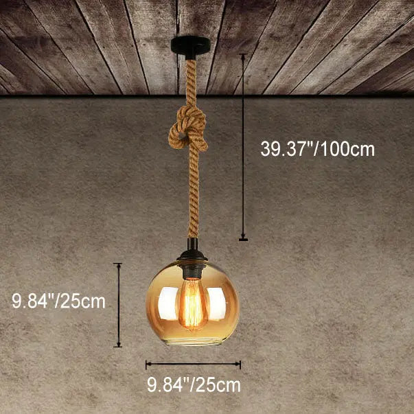 Retro Rope Hanging 1-Light Glass Globe Pendant Light Cuvalon