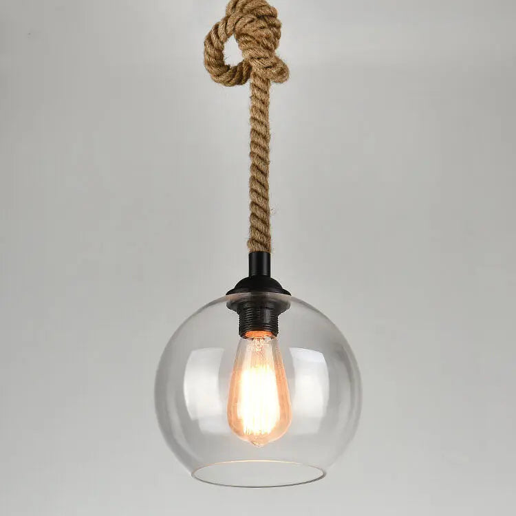 Retro Rope Hanging 1-Light Glass Globe Pendant Light Cuvalon
