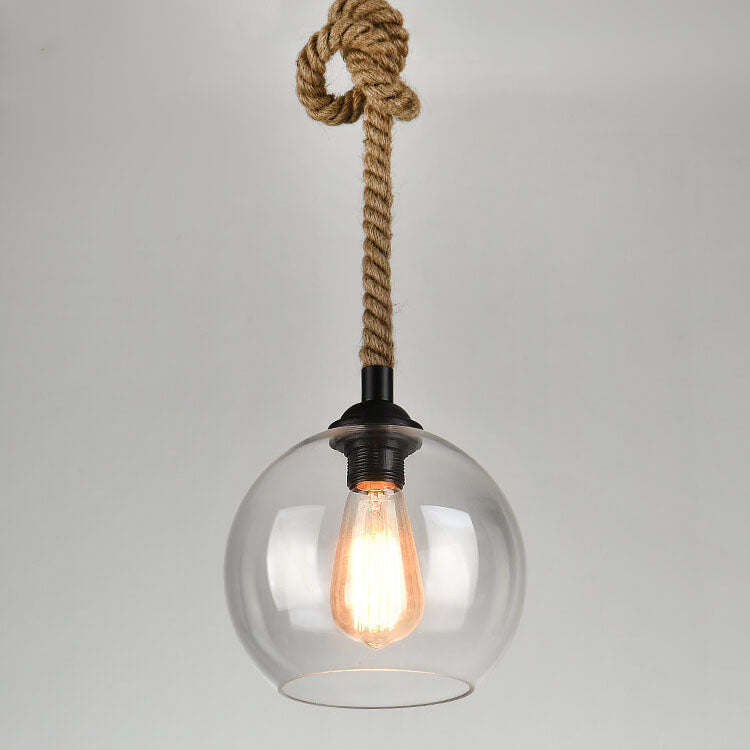 Retro Rope Hanging 1-Light Glass Globe Pendant Light Cuvalon