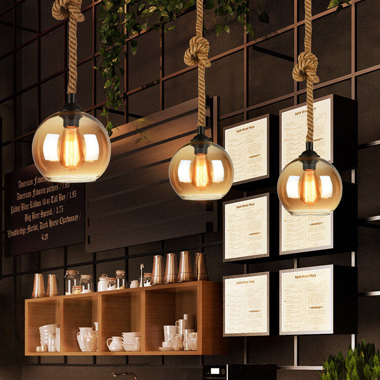 Retro Rope Hanging 1-Light Glass Globe Pendant Light Cuvalon