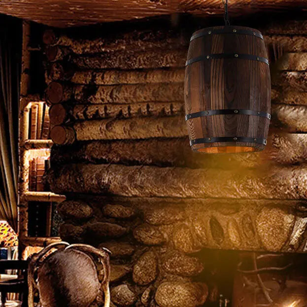 Vintage Wooden Wine Barrel 1-Light Single Barrel Pendant Light Cuvalon