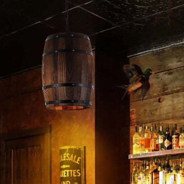 Vintage Wooden Wine Barrel 1-Light Single Barrel Pendant Light Cuvalon