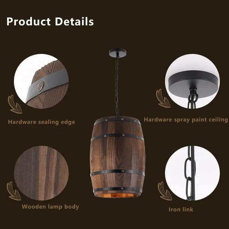 Vintage Wooden Wine Barrel 1-Light Single Barrel Pendant Light Cuvalon