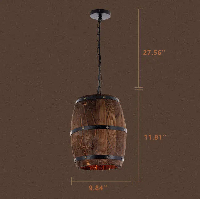 Vintage Wooden Wine Barrel 1-Light Single Barrel Pendant Light Cuvalon