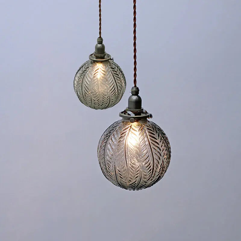 Retro Lotus Texture Glass 1-Light Globe Pendant Light Cuvalon
