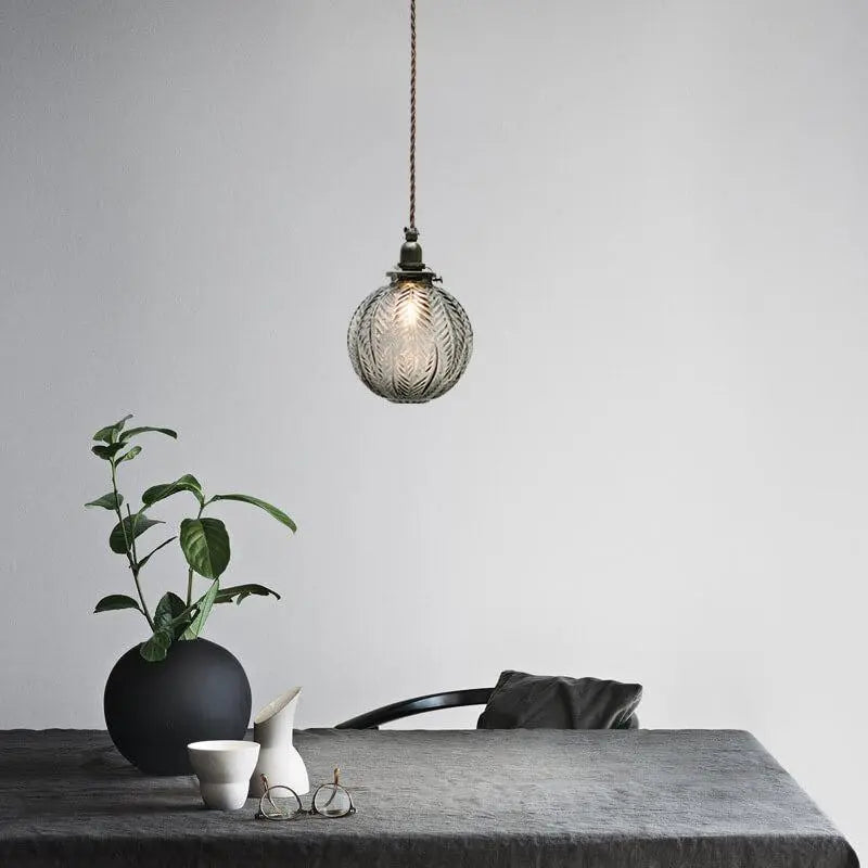Retro Lotus Texture Glass 1-Light Globe Pendant Light Cuvalon