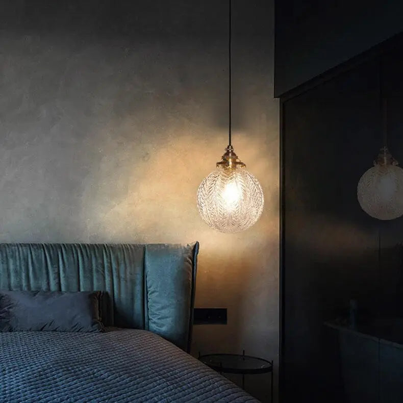 Retro Lotus Texture Glass 1-Light Globe Pendant Light Cuvalon