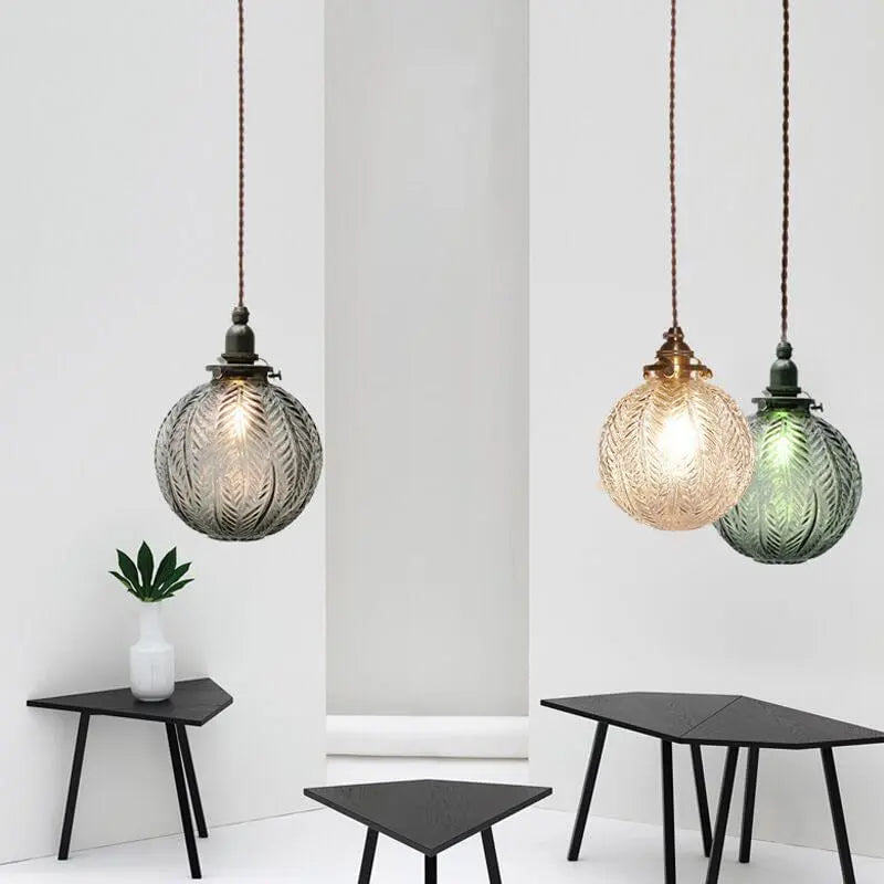 Retro Lotus Texture Glass 1-Light Globe Pendant Light Cuvalon