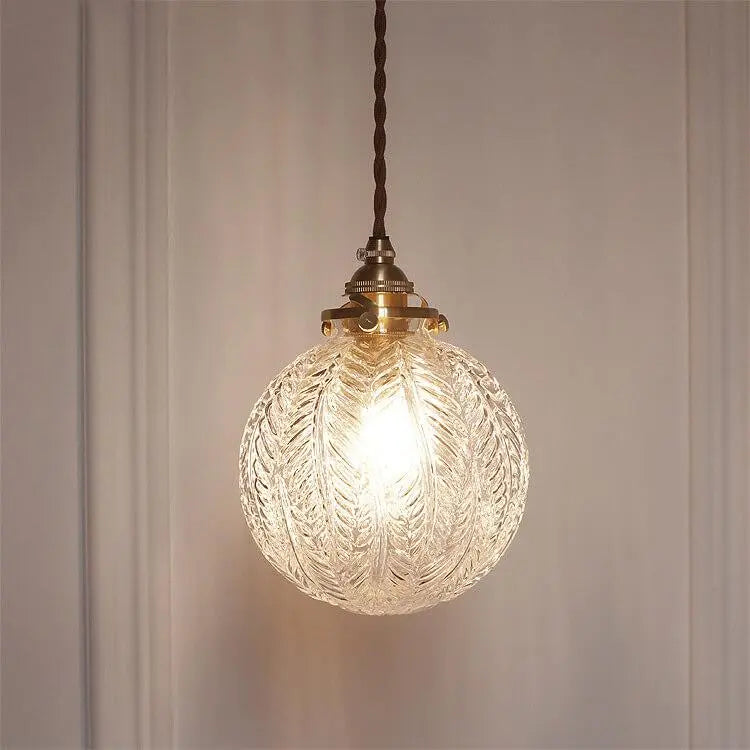 Retro Lotus Texture Glass 1-Light Globe Pendant Light Cuvalon