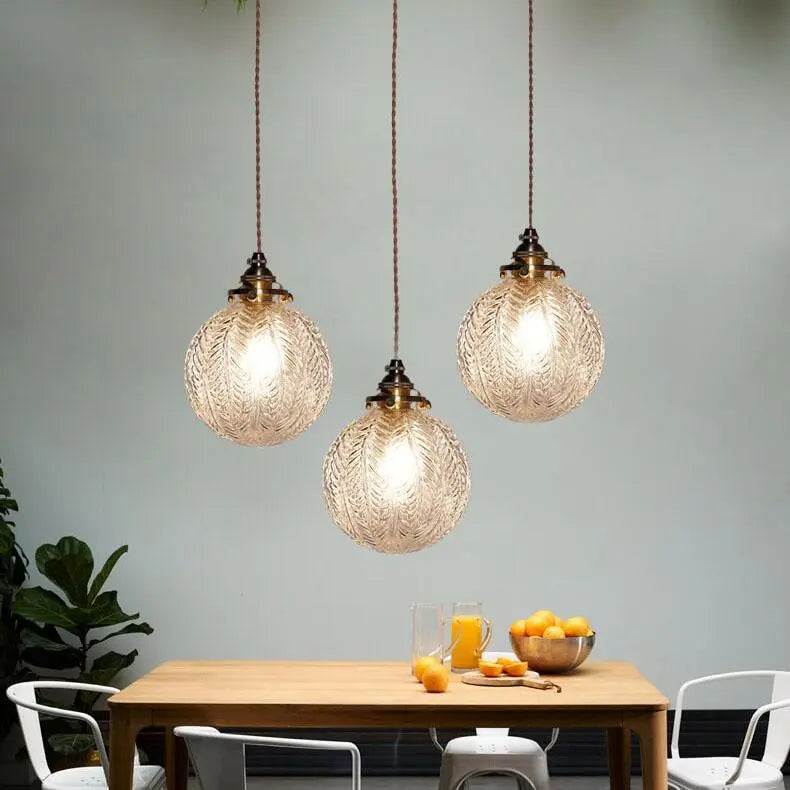 Retro Lotus Texture Glass 1-Light Globe Pendant Light Cuvalon