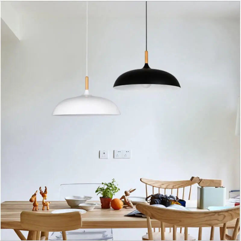Modern Metal Wooden Top 1-Light Dome Pendant Light Cuvalon