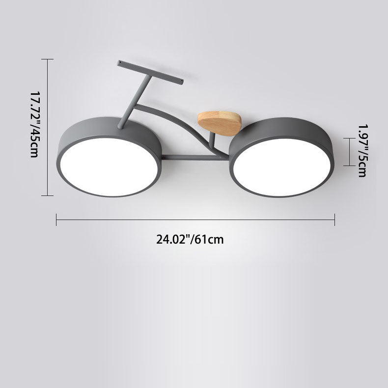 Contemporary Creative Bicycle Acrylic Wood LED Kids Flush Mount Ceiling Light For Living Room Cuvalon