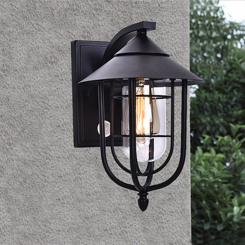 Contemporary Industrial Human Sensing Iron Glass 1-Light Outdoor Wall Sconce Lamp For Garden Cuvalon
