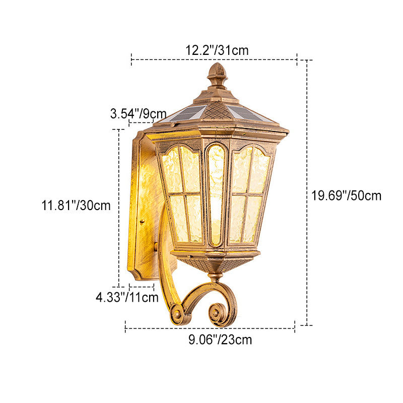 European Solar Outdoor Lantern Aluminum Glass Waterproof 1-Light Wall Sconce Lamp Cuvalon