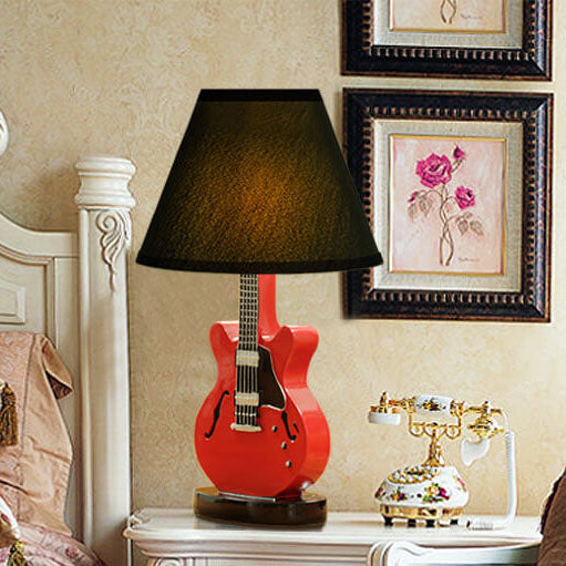 Cartoon Creative Fabric Shade Guitar 1-Light Table Lamp Cuvalon