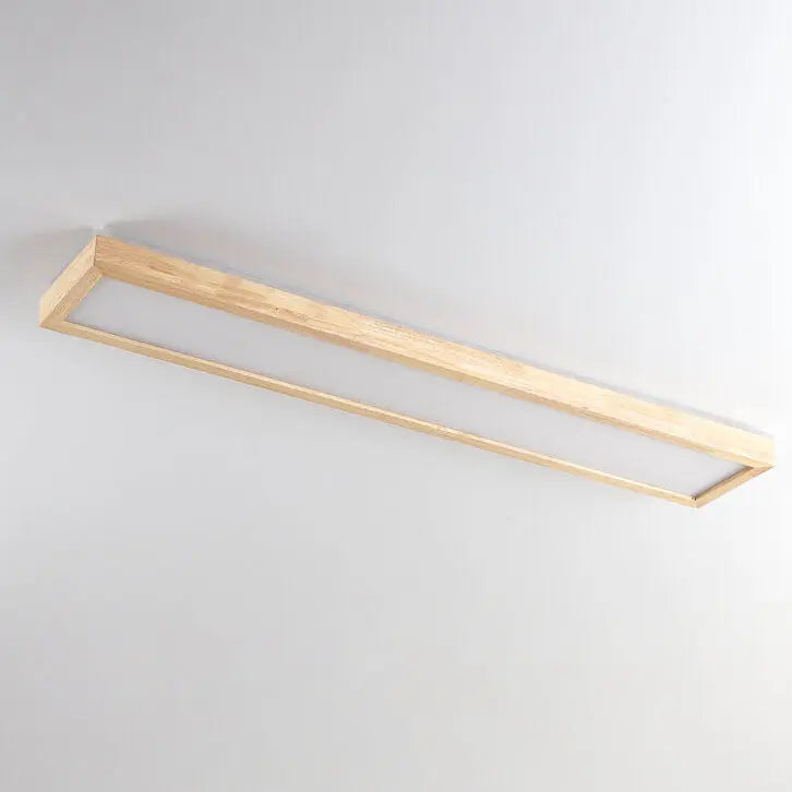 Japanese Minimalist Log Rectangular Walnut LED Flush Mount Ceiling Light Cuvalon