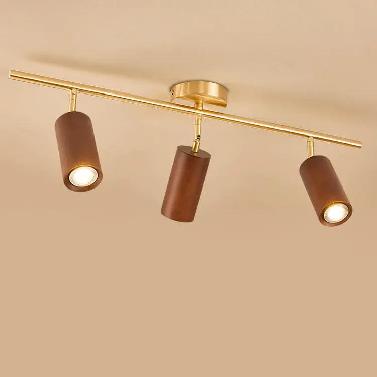 Nordic Minimalist Walnut Wood Spotlight Linear Track 1/2/3/4 Light LED Semi-Flush Mount Ceiling Light Cuvalon