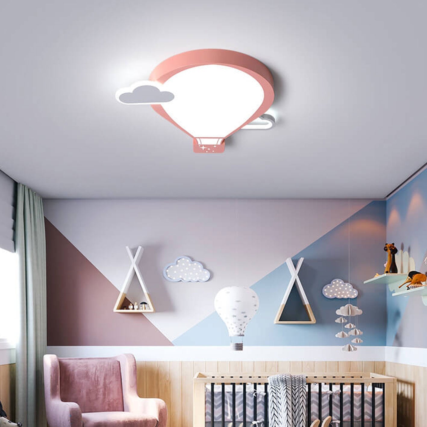 Cartoon Hot Air Balloon Kid LED Flush Mount Ceiling Light Cuvalon