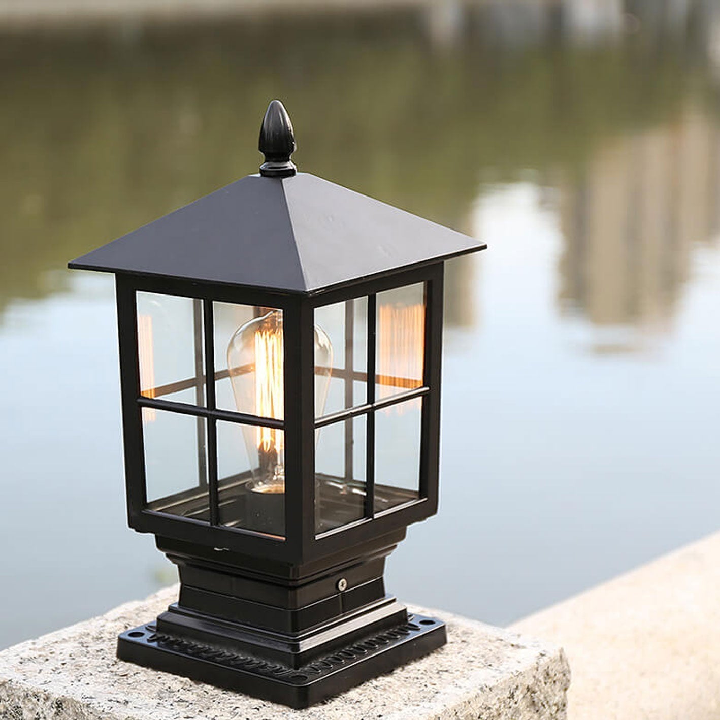European Outdoor Column Lantern Waterproof  Rustproof 1-Light Patio Light Cuvalon