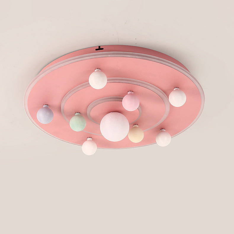 Contemporary Creative Kids Round Planet Iron Acrylic LED Flush Mount Ceiling Light For Bedroom Cuvalon