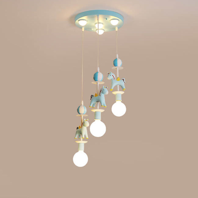 Modern Children's Carousel Eye Protection Resin Iron 1/7/11 Light Flush Mount Ceiling Light Cuvalon