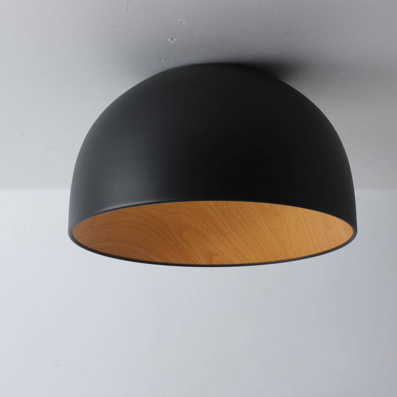 Minimalist Wooden Bowl Iron LED Flush Mount Ceiling Light Cuvalon