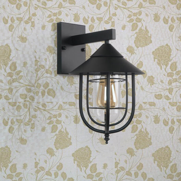 Vintage Industrial Iron Lantern Indoor Outdoor 1-Light Wall Sconce Lamp Cuvalon