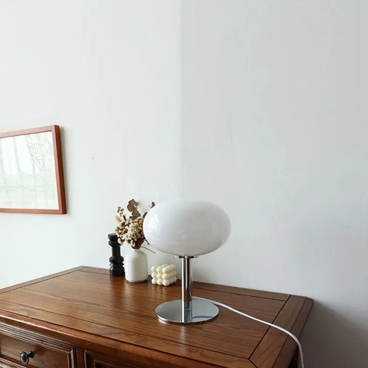 Nordic Vintage Cream Round Glass 1-Light Table Lamp Cuvalon