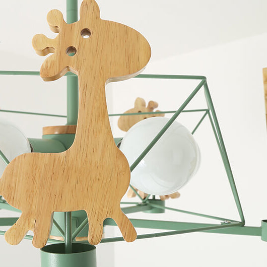 Scandinavian Modern Childlike Giraffe Diamond Pentagram Windmill Iron Wood Glass 4/5 Light Semi-Flush Mount Ceiling Light Cuvalon