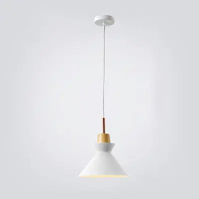 Contemporary Nordic Oak Wood Iron Bell Cone Dome 1-Light Pendant Light For Living Room Cuvalon
