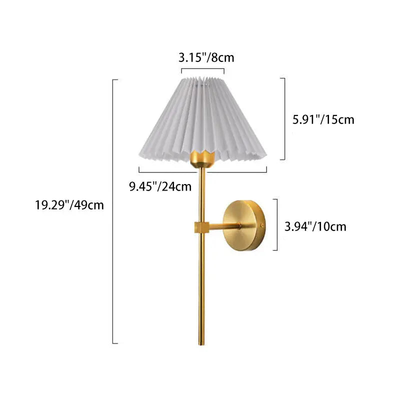 Vintage Pleated Fabric Shade Straight Arm 1-Light Wall Sconce Lamp Cuvalon