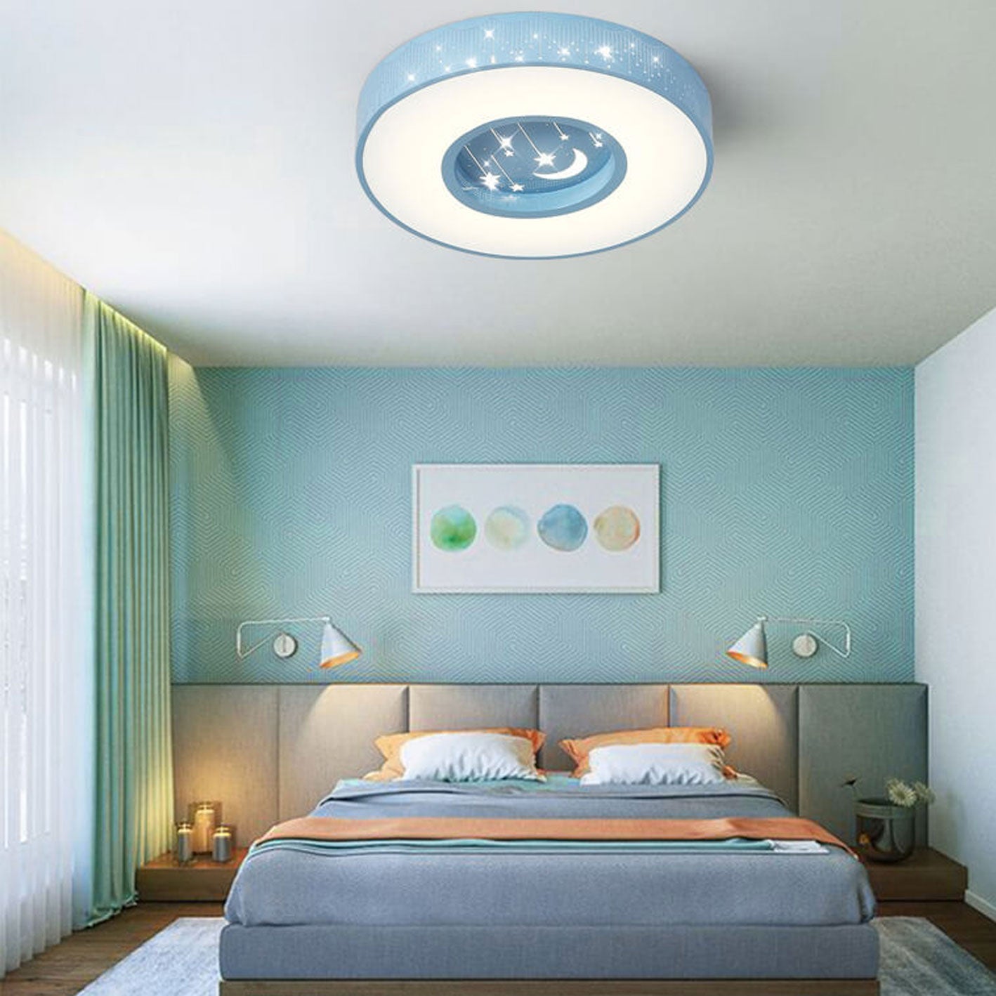Modern Minimalist Starry Sky Round Children's LED Flush Mount Ceiling Light Cuvalon