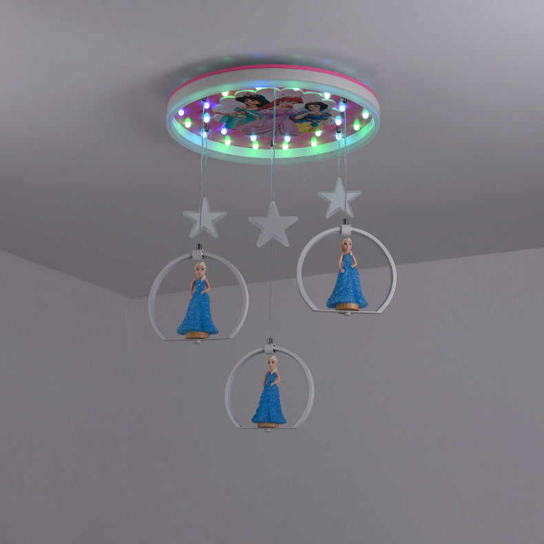 Contemporary Creative Cartoon Princess Elsa Acrylic Round Shade LED Flush Mount Ceiling Light For Bedroom Cuvalon