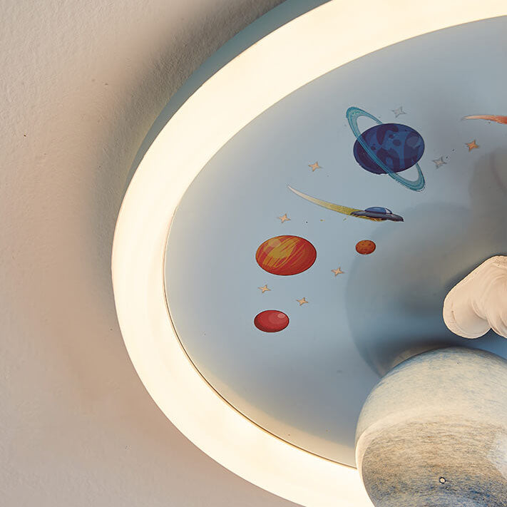 Childlike Cartoon Resin Astronaut Round Acrylic LED Flush Mount Ceiling Light Cuvalon