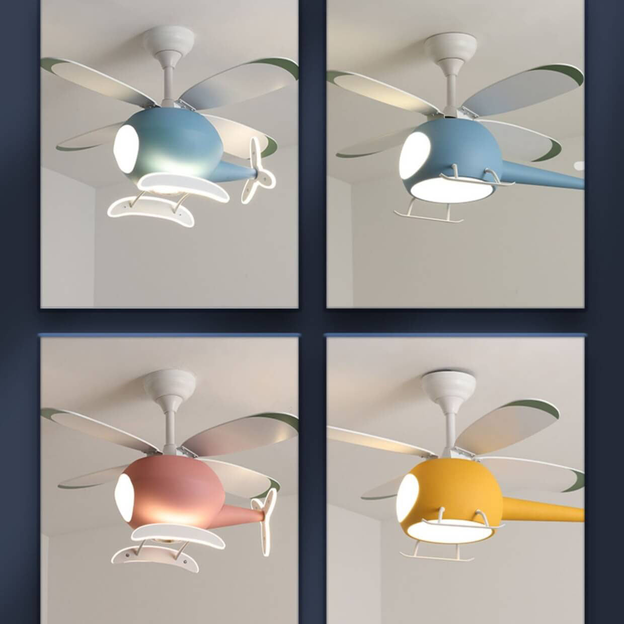 Simple Cartoon Aircraft LED Downrods Ceiling Fan Light Cuvalon