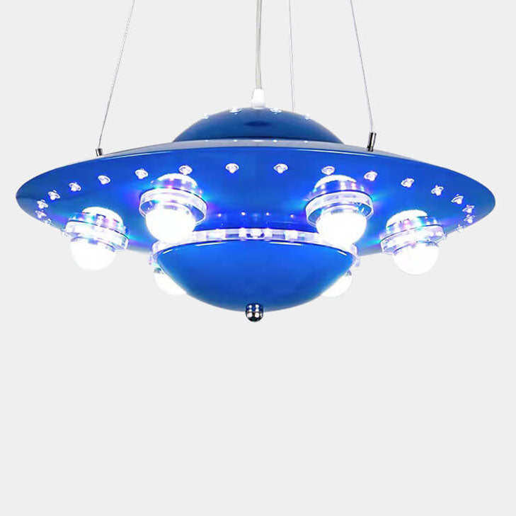 Contemporary Creative Kids Spaceship Iron Glass LED Chandelier For Bedroom Cuvalon